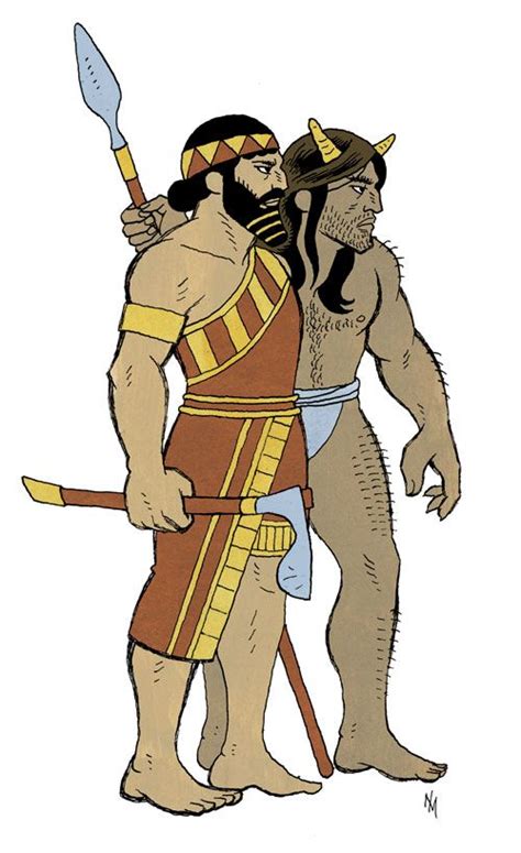 Illustration Ancient Tattoo Gilgamesh And Enkidu Epic Of Gilgamesh