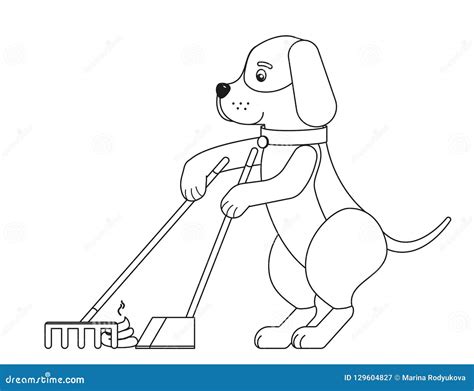 A Funny Dog Cleaning Up His New Creationoutlinevector Illustration