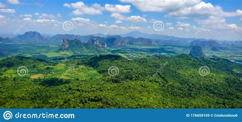 Stunning View From Nong Thale Peak In Krabi Limestoneblue Sky And