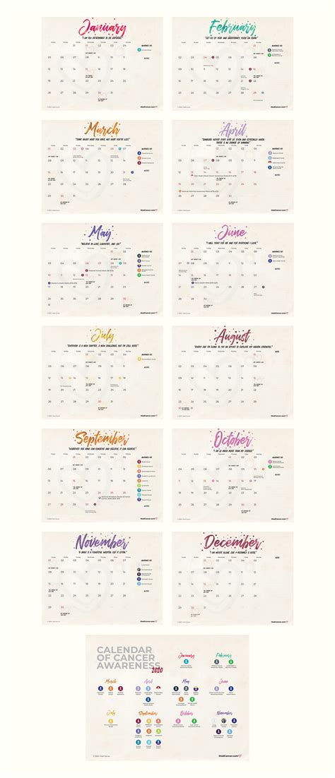 Free Printable Cancer Awareness Calendar 2020