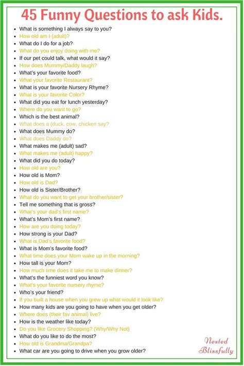45 Funny Questions To Ask Your Kids Get Them Talkative Nested