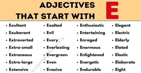 Adjectives That Start With E List Of 80 Adjectives Starting With E