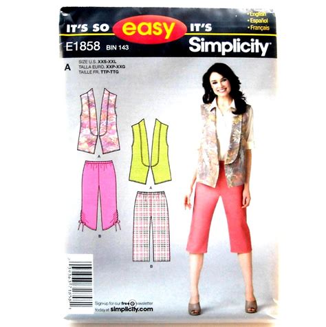 Cropped Pants Vest Size Xxs Xxl Its So Easy Simplicity Pattern E1858