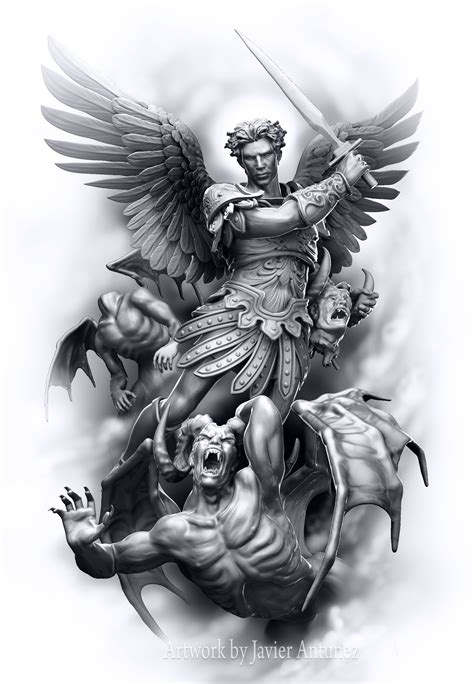 Saint michael tattoos serve as a powerful symbol of strength and courage. "Archangel, The Head Collector" Art Print | Archangel ...