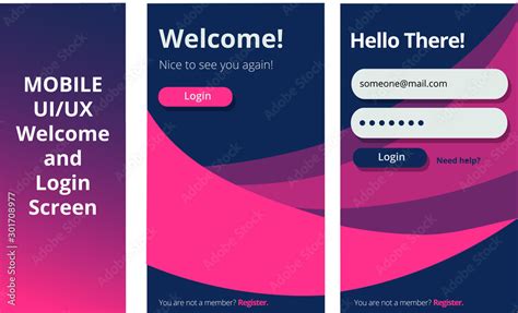 Mobile Welcome And Login Screen Ui Ux Pattern Design Stock Vector