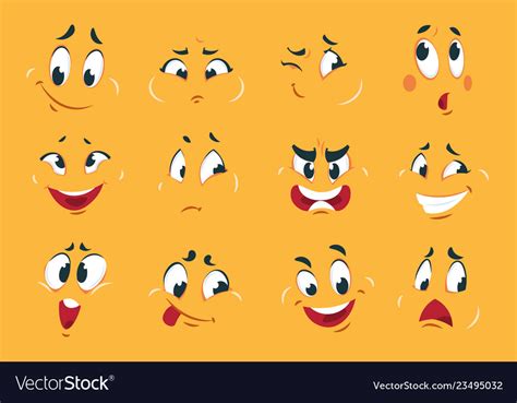 Funny Cartoon Faces Angry Character Expressions Vector Image