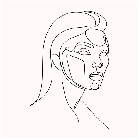 Feminine Face Line Art Vector Minimalist Line Drawing Woman Face
