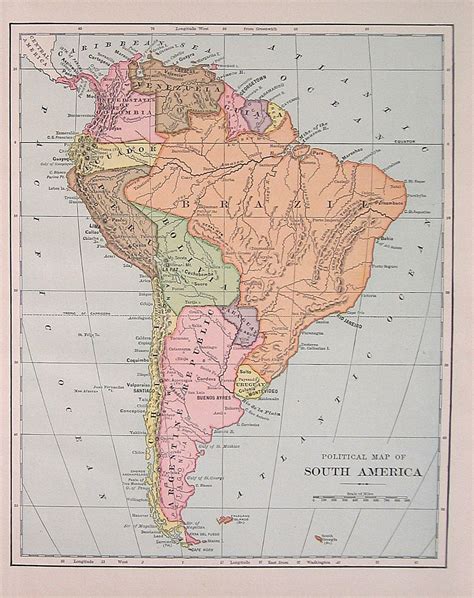 1889 Political Map Of South America Antique World Atlas Map