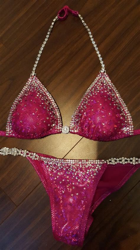 Hot Pink Bikini With Custom Swarovski Crystal Design Hot Pink Bikini