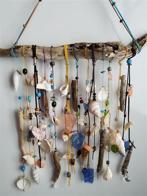 Coastal Driftwood Mobile Etsy Shell Crafts Diy Seashell Crafts