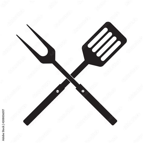Bbq Or Grill Tools Icon Crossed Barbecue Fork With Spatula Black