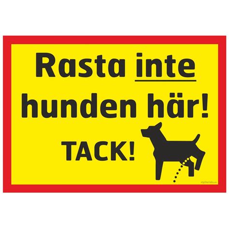 Rasta inte hunden här tack (hund kissar) gul - Skyltverkstan.se