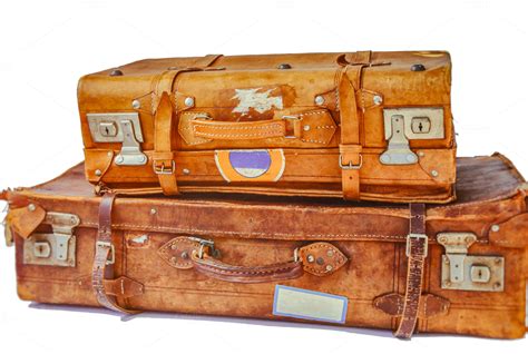 Two Stacked Old Leather Suitcases ~ Photos On Creative Market