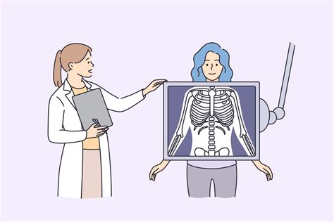 Radiology And Body Scan In Medicine Concept Woman Patient Cartoon Character Standing Behind X