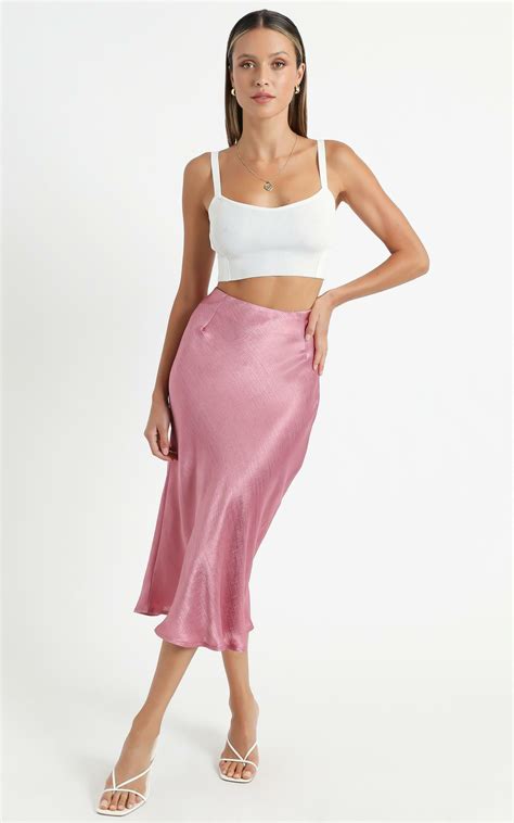 Flirty Forever Blush Pink Satin Midi Slip Skirt