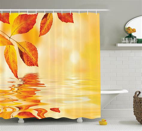 Burnt Orange Decor Shower Curtain Set By Autumn Maple Leaves Shadow