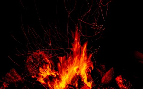 Download Wallpaper 3840x2400 Bonfire Fire Sparks Flame Dark 4k