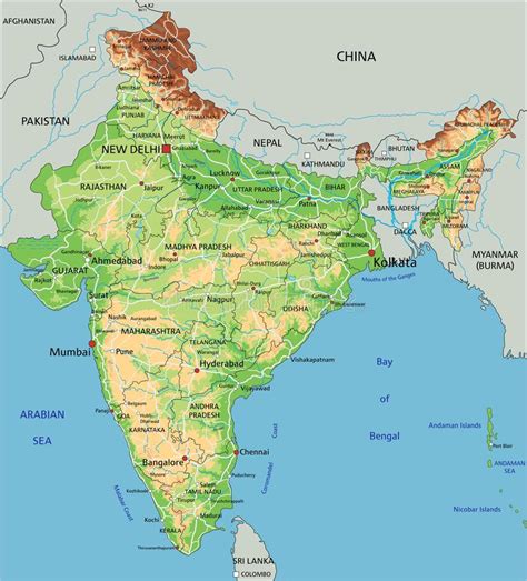 Szczegółowa Mapa India Z Regionami Stany Lub Miasta Ilustracja Wektor