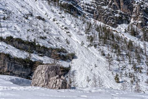 Avalanche Snow Slide In Dolomites Mountains Stock Photo Image Of