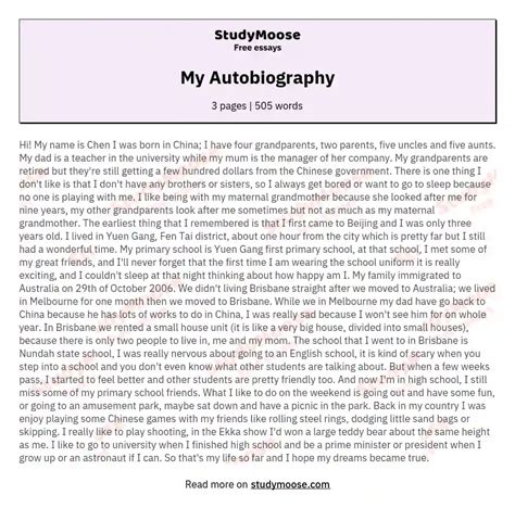 My Autobiography Free Essay Example