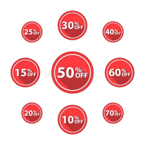 Vector Percentage Off Sale Labels Red Color Isolated On White Stock