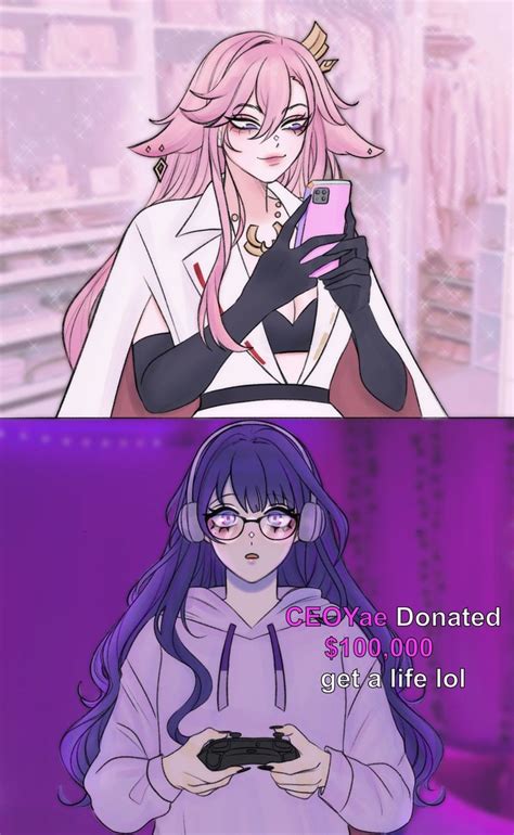 raiden ei x yae miko anime funny genderbend memes