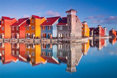 Colorful Wooden Houses Near Water Stock Image Image Of Morning