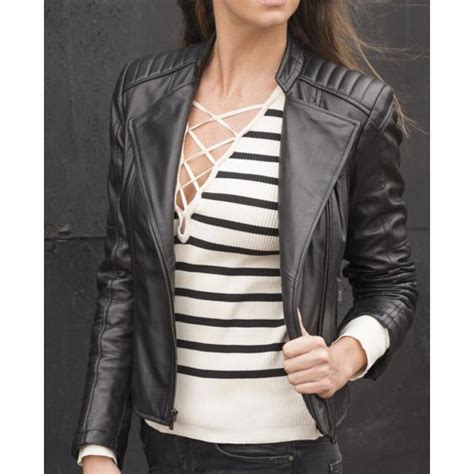 Womens Asymmetrical Shoulder And Sleeves Quilted Leather Biker Jacket