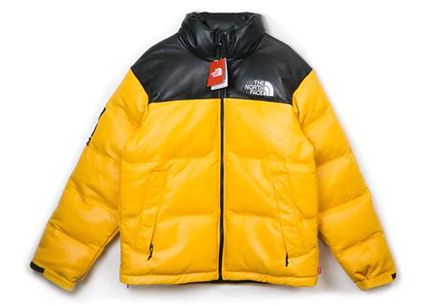 Supreme The North Face Leather Nuptse Jacket Yellow Mens Fw17 Us