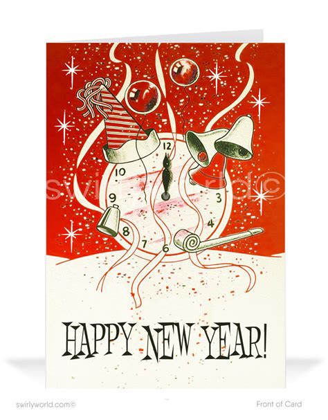 1950s Retro Vintage Mid Century Modern Happy New Year Greeting Cards