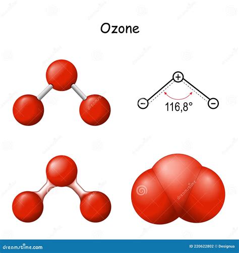 Ozônio Fórmula Química Estrutural E Modelo Molecular De O3 Ilustração