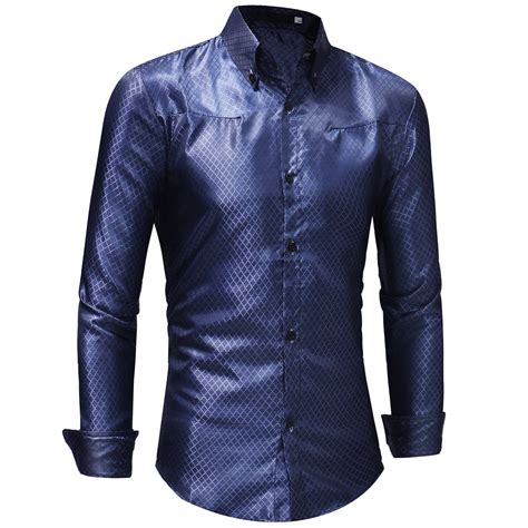 Wholesale Best Quality Style2 Silk Shirt Men 2018 Satin Smooth Men Grid