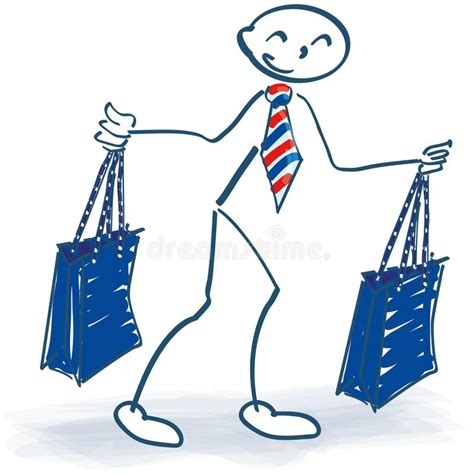 Stick Figure With Shopping Cart And Shop Local Stock Vector
