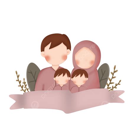 Keluarga Muslim Dengan Dua Anak Laki Laki Kartun Keluarga Muslim