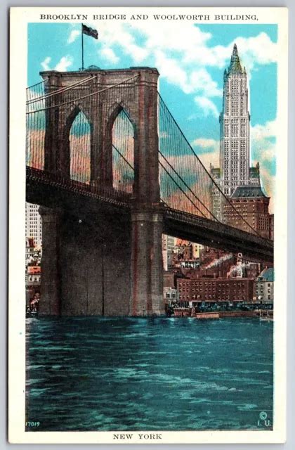 New York City~brooklyn Bridge~woolworth Building In Background~1940s