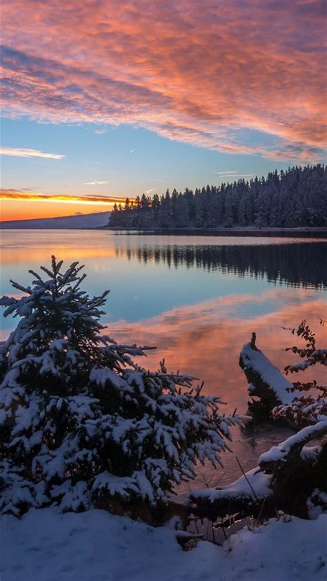 Lake Snow Evening Sunset 5k Iphone Wallpapers Free Download