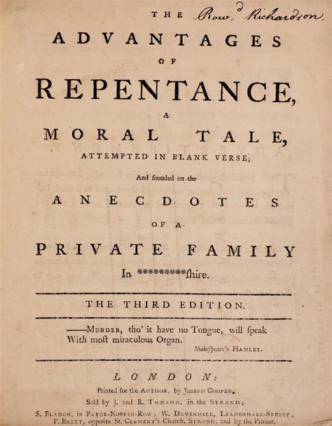 The Advantages Of Repentance A Moral Tale Attempted In Blank Verse