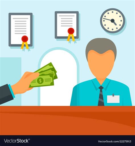 Give Money Bank Manager Concept Background Flat Vector Image