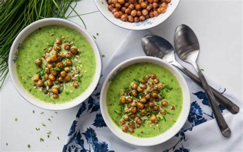 Broccoli Spinach Soup With Toasted Chickpeas Vegan Gluten Free One