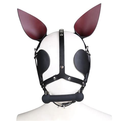 Rabbit Faux Leather Sex Mask Head Bondage Hood Head Hood With Mouth Gag Sex Toys For Fetish