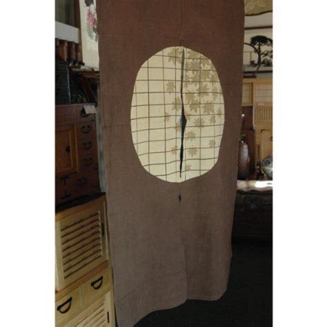 Japanese Noren Wx340 Maple Leave Shoji Window On Brown Cotton Door