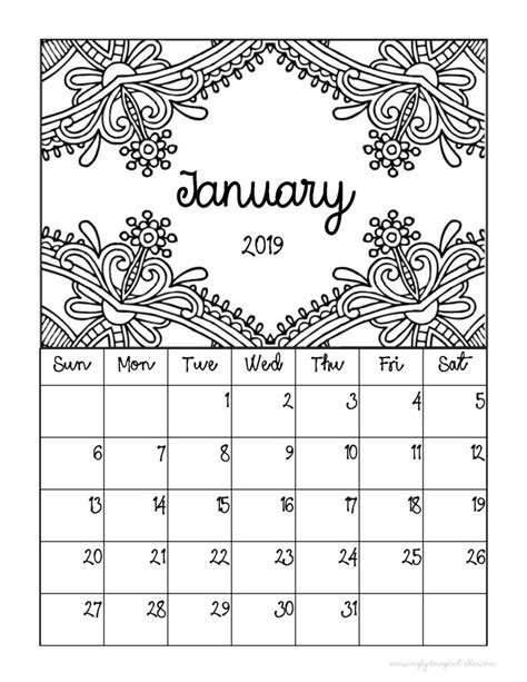 Printable 2019 Coloring Calendar Printable Coloring Pages