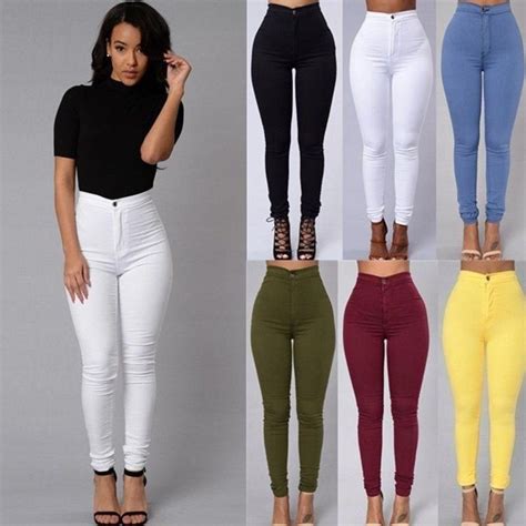 Womens Pencil Stretch Pants Cotton Skinny Jeans Pants High Waist