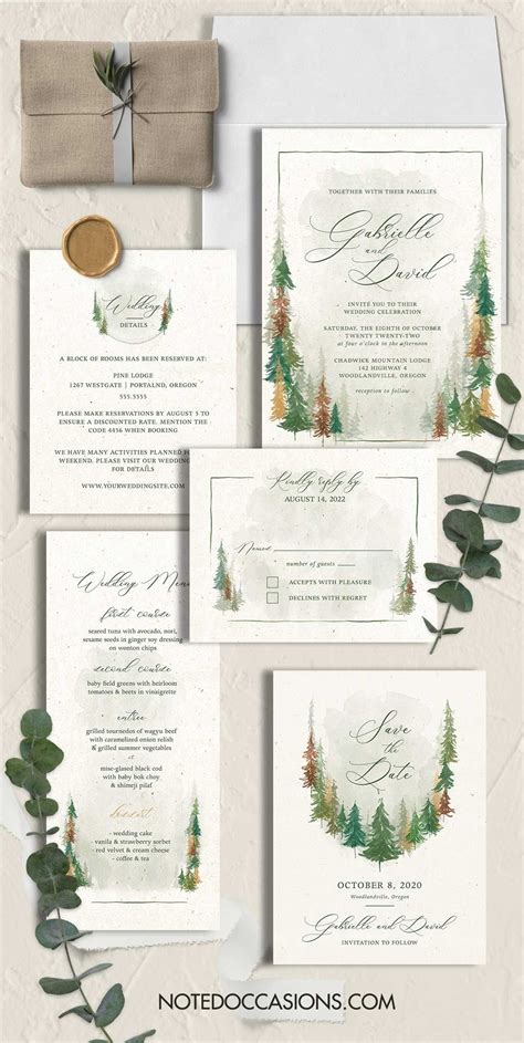 Woodland Forest Wedding Invitations Watercolor Trees Handwriting A