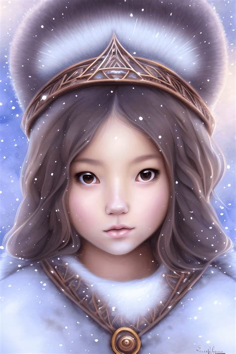 Adorable Cute Inuit Princess Brown Eyes Tenderness Snowy Whimsical Light Scenery Fantasy Winter