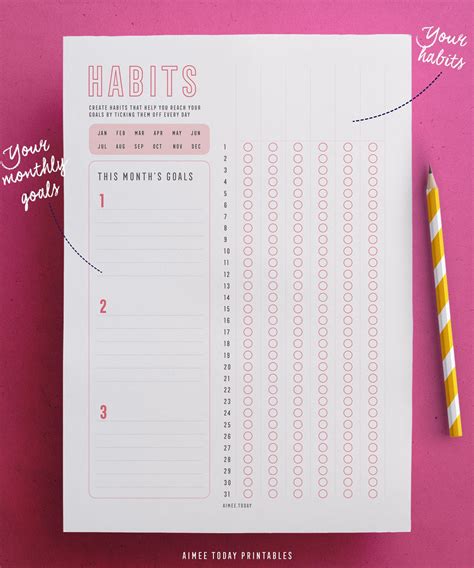 Printable Habit Tracker Planner Inserts Daily Routine Planner