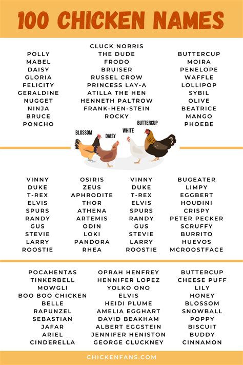 A Poster With 100 Chicken Names Names For Chickens Fancy Chickens