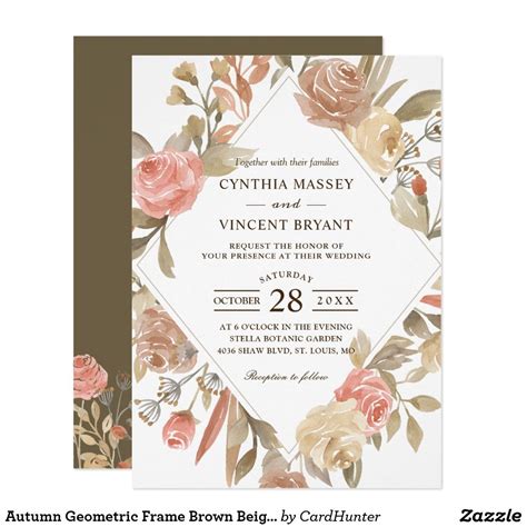 Autumn Geometric Frame Brown Beige Floral Wedding Invitation Create The