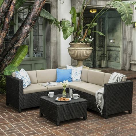 cascada outdoor wicker v shaped sectional sofa set with cushions dark brown beige walmart