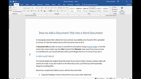 How To Add A Document Title Into A Word Document Youtube